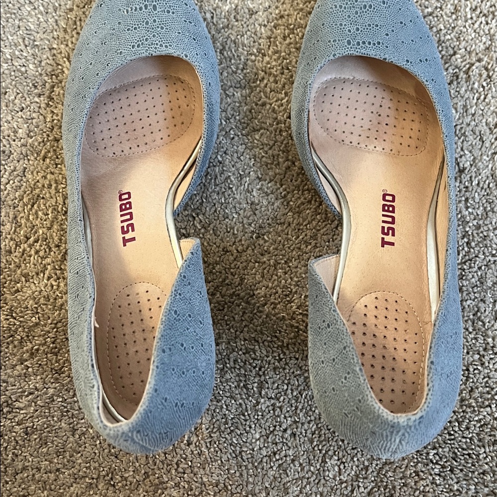 Pebble-textured light blue TSUBO pumps sz9.5 d’orsay skid proof made for comfort - Picture 4 of 10